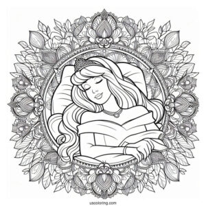 Sleeping Beauty Coloring Page Of Princess Aurora At The Center Of A Flower Mandala