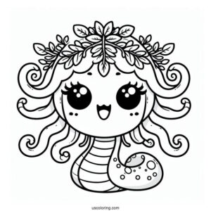 Kawaii Smiling Medusa Coloring Page For Preschoolers