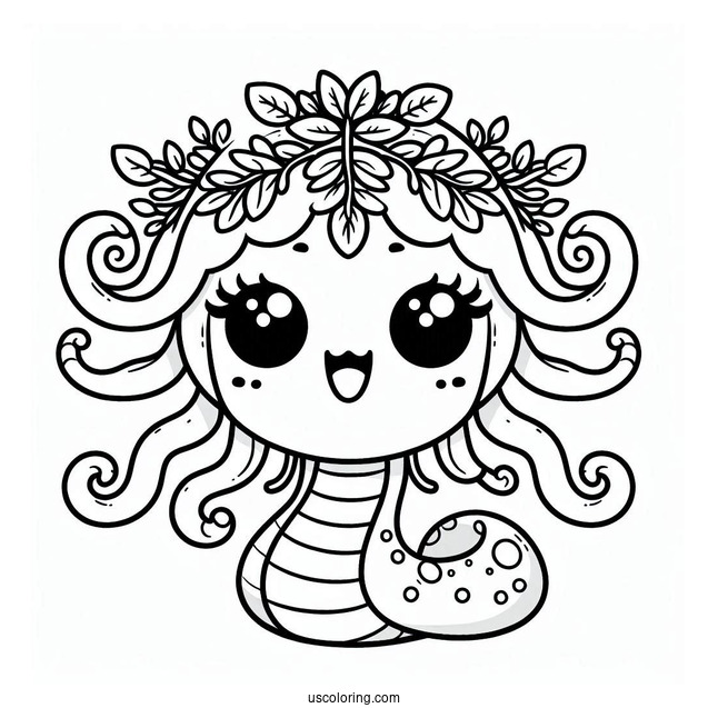 Kawaii Smiling Medusa Coloring Page For Preschoolers