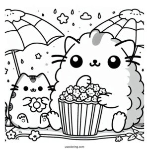 Pusheen And Stormy Eating Popcorn