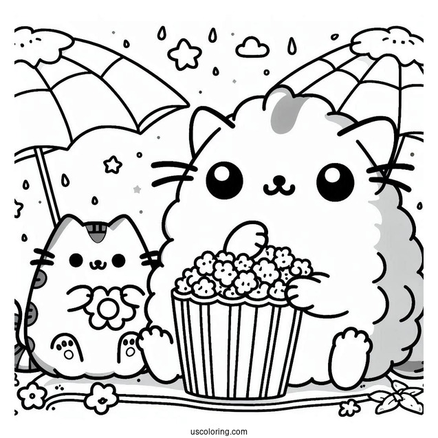 Pusheen And Stormy Eating Popcorn