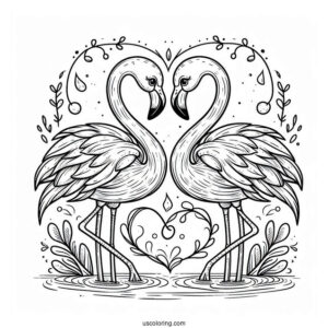 Two Flamingos Making a Love Heart Shape