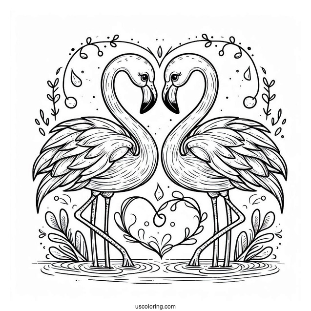Two Flamingos Making a Love Heart Shape