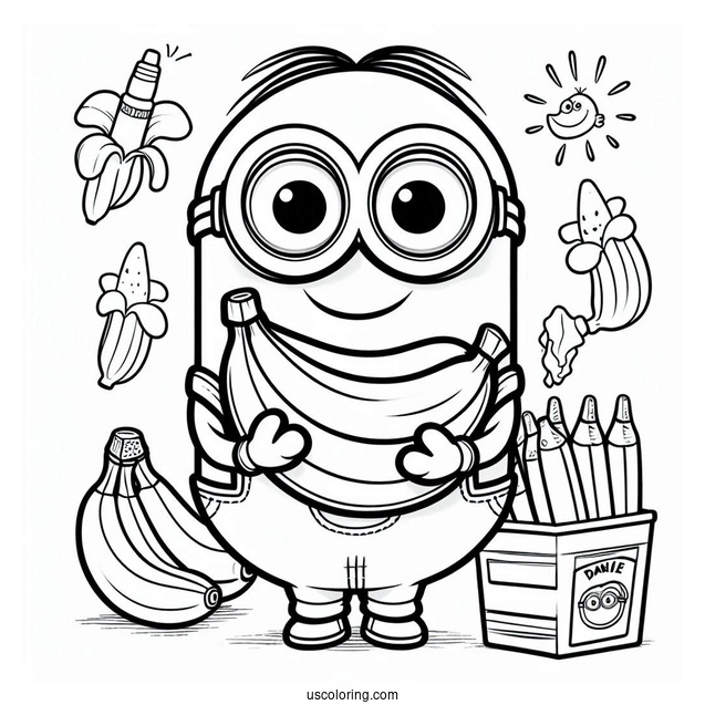 Minion Holding Bananas Coloring For Kids