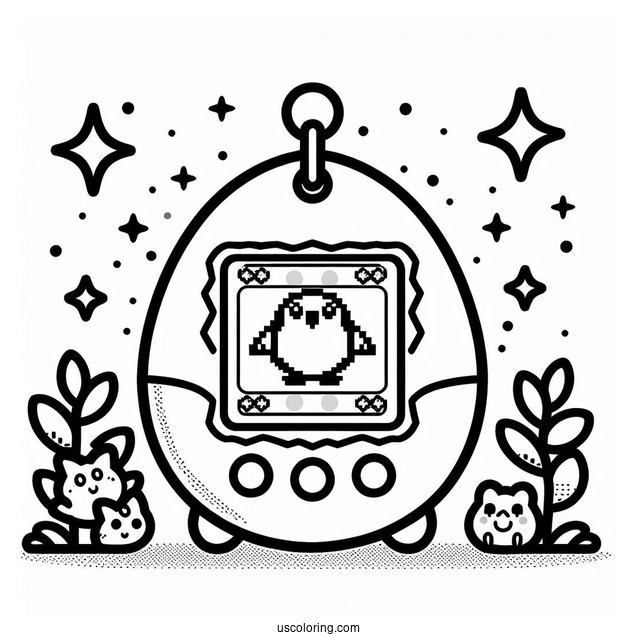 Retro Tamagotchi Coloring Page With Mametchi On The Screen