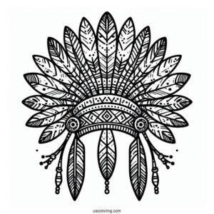 Easy Outline Of Native American Coloring Page Headdress For Kids