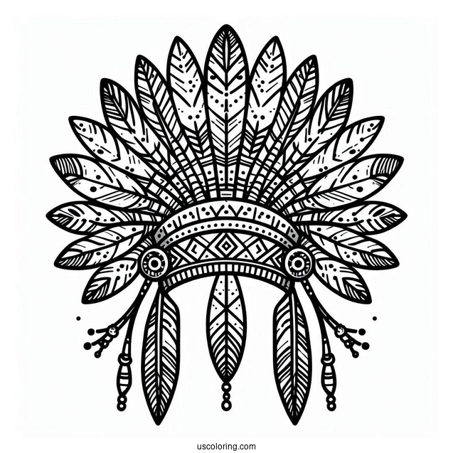 Easy Outline Of Native American Coloring Page Headdress For Kids