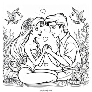 Coloring Sheet Of Ariel And Prince Eric In Love