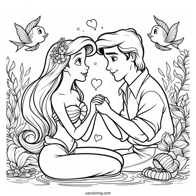 Coloring Sheet Of Ariel And Prince Eric In Love