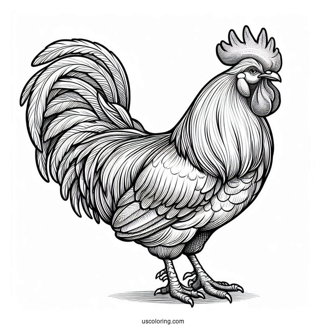 Coloring Page Of a Realistic Rooster