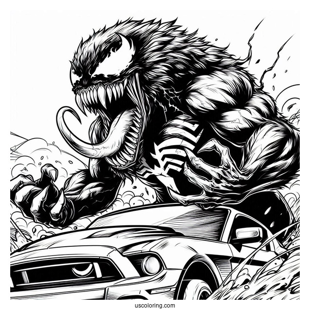 Carnage Coloring Page Growling On Top Of Car