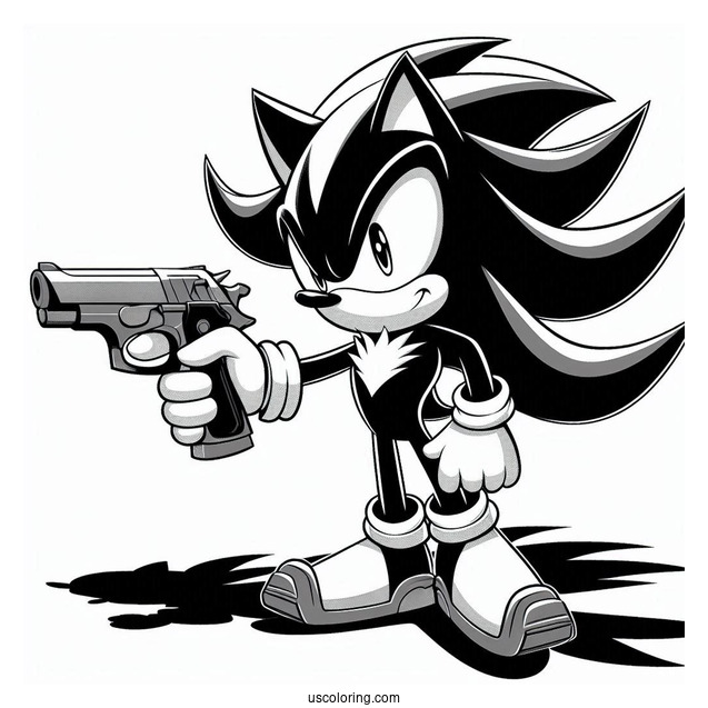 Shadow Coloring Page The Hedgehog With Gun In A Fight