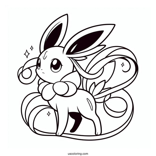 Simple Sylveon Coloring Page Outline With Long Ribbons