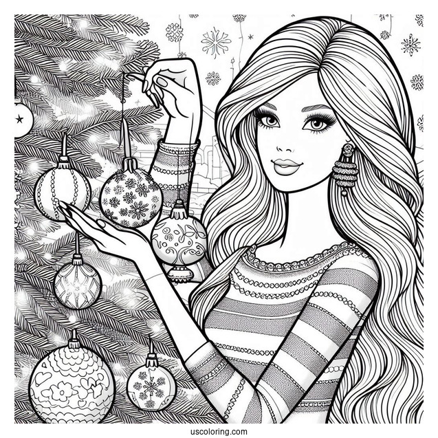 Barbie Handing Ornaments On Christmas Tree