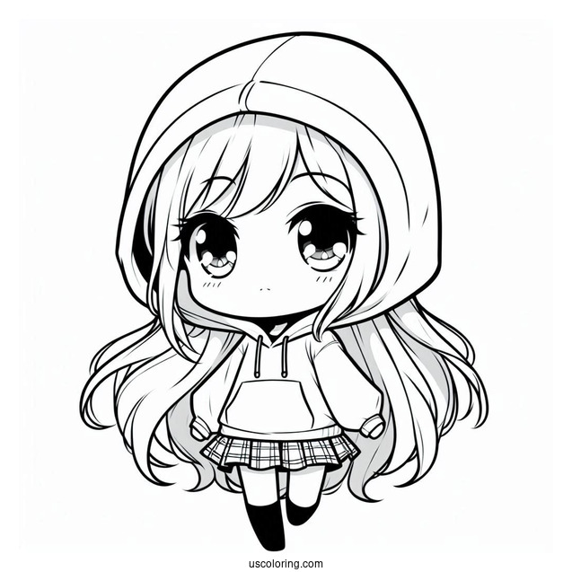 Adorable Chibi Girl Wearing A Hoodie Coloring Sheet For Preschoolers