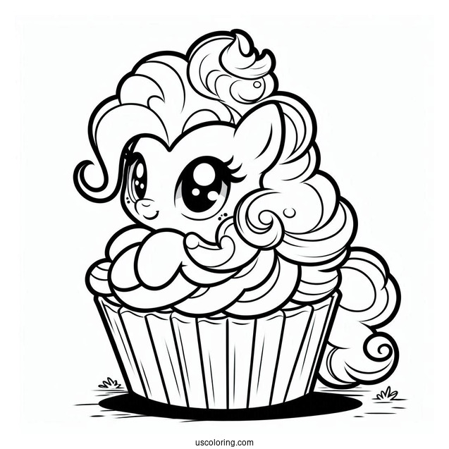 Pinkie Pie Coloring Page With Whip Cream Sitting On A Cupcake