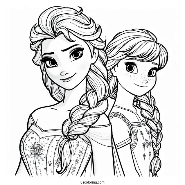 Elsa And Anna Young Coloring Page