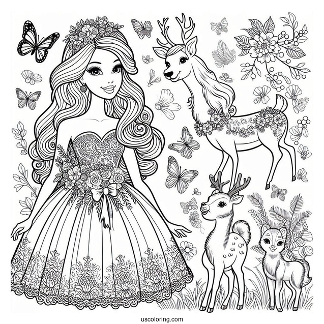 Barbie In Beautiful Dress And Animals