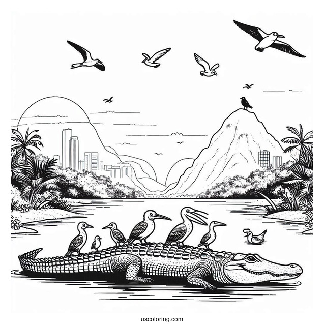 Rio Birds On Stop Of An Alligator