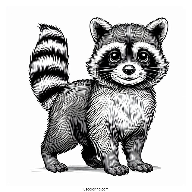 Realistic Raccoon Coloring Page Standing For Kids