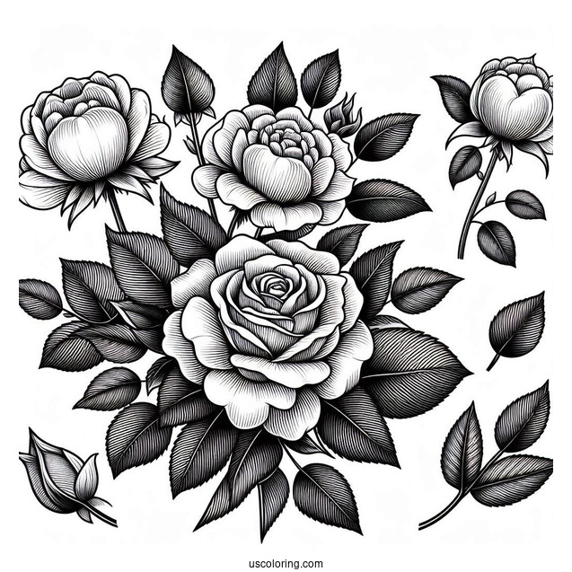 Flower Coloring Pages Of Realistic Rose