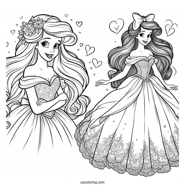 Pretty Ariel In Gown Coloring Sheet