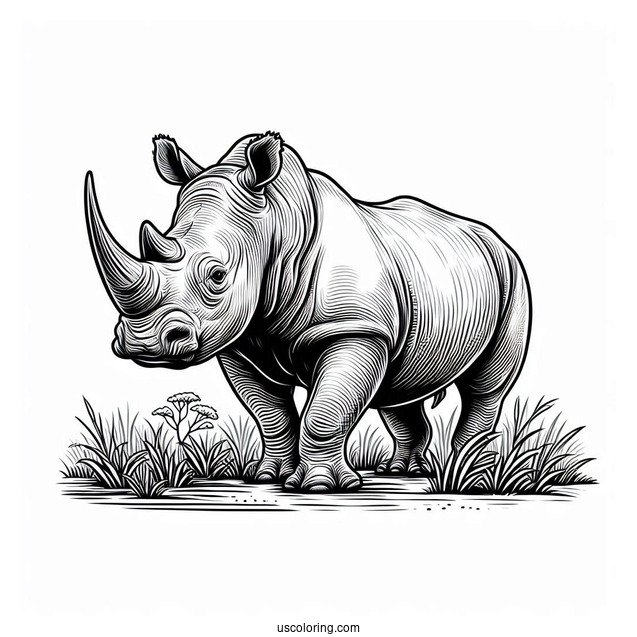 African Rhino In The Wild To Color