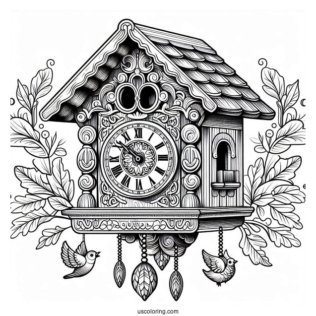 Detailed Cuckoo Clock Coloring Page