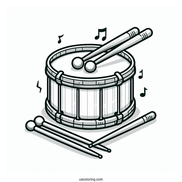 Music Coloring Page Of Drum With Drumsticks For Preschoolers