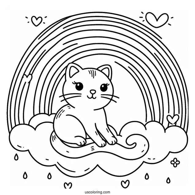 Cat Sitting On A Cloud In The Middle Of A Rainbow