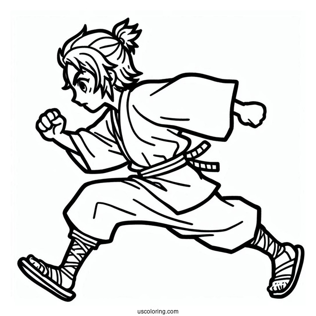 Easy Outline Of Running Tanjiro Coloring Page For Kids