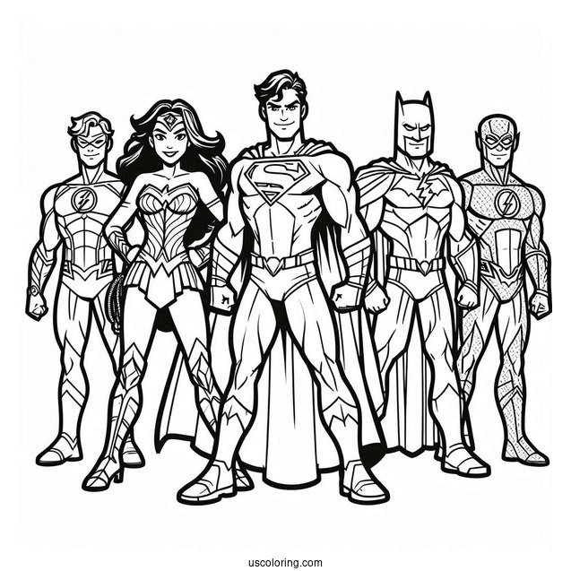 Justice League Coloring Page Of Cartoon Superheroes