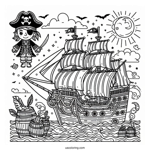 Detailed Kids Pirate Ship To Color