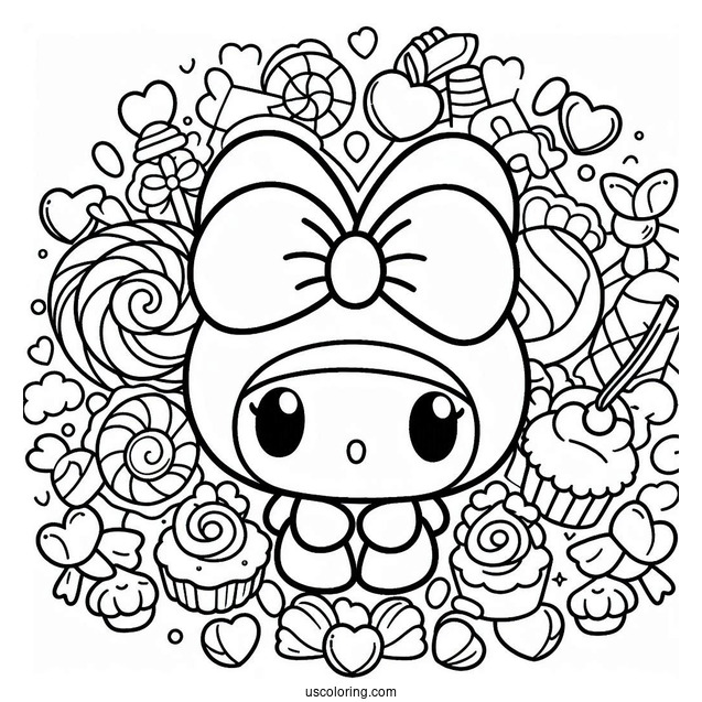 Cute My Melody Coloring Page Surrounded By Sweets