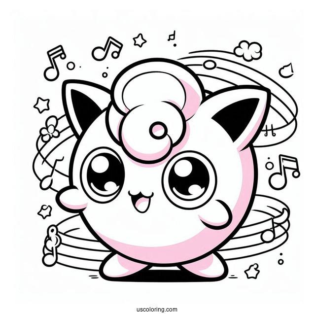 Jigglypuff With Music Notes To Color