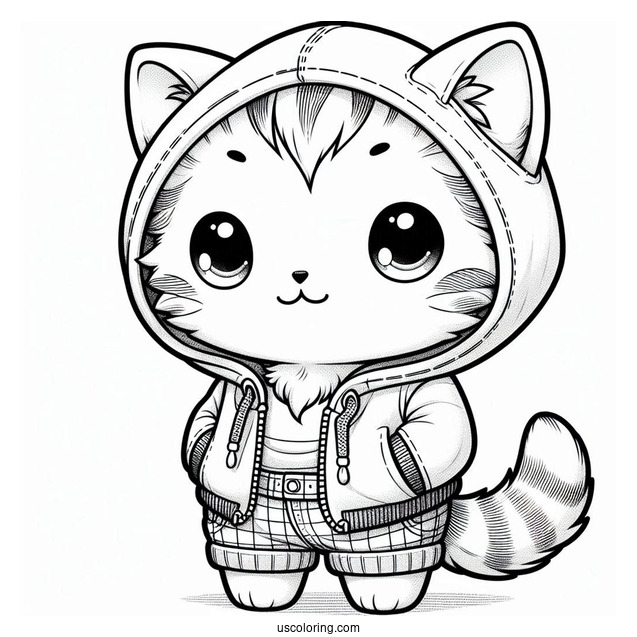 Kitten Wearing Pants And Hooded Jacket