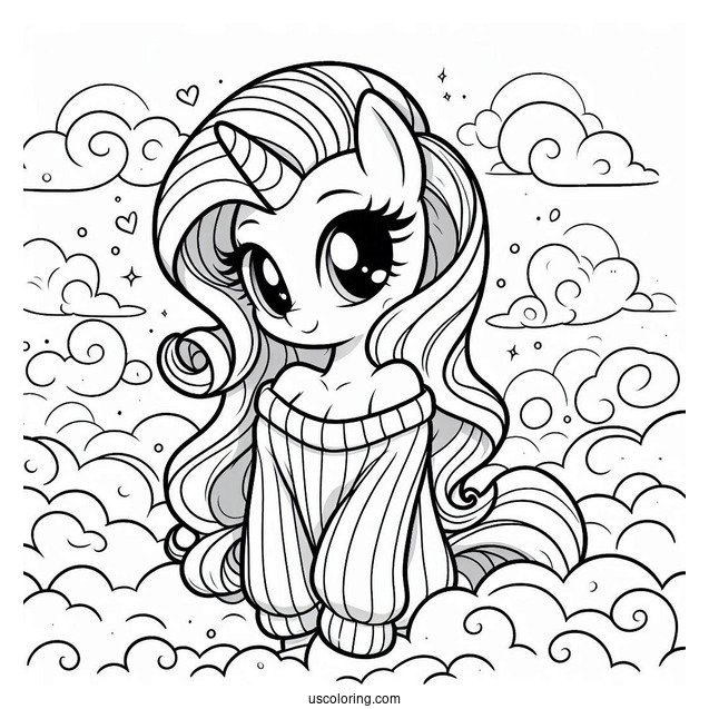 Rarity Coloring Page Wearing A Baggy Sweater On The Clouds