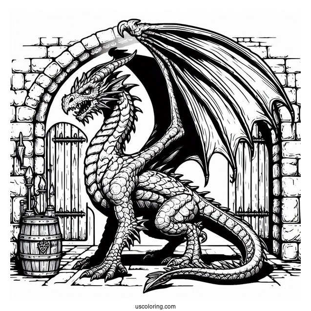 Ferocious Looking Dragon In Dungeon To Color