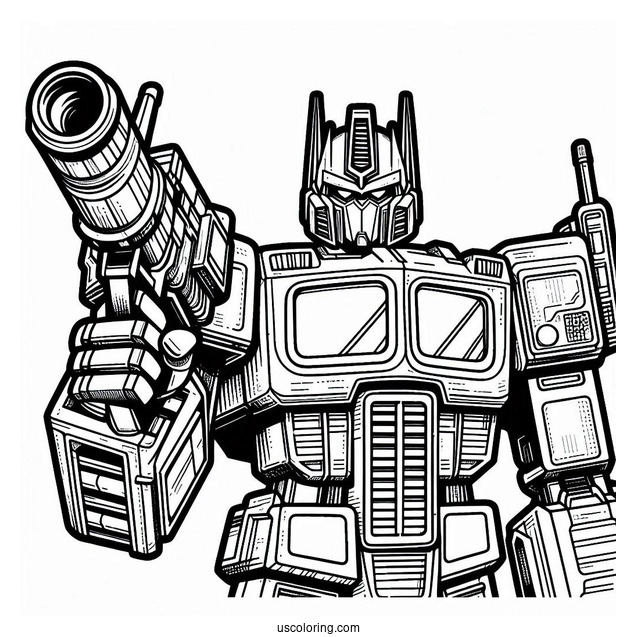 Easy Cartoon Optimus Prime Coloring Page Holding Ion Blaster