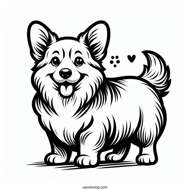 Easy Corgi Coloring Page With Tongue Out For Kids