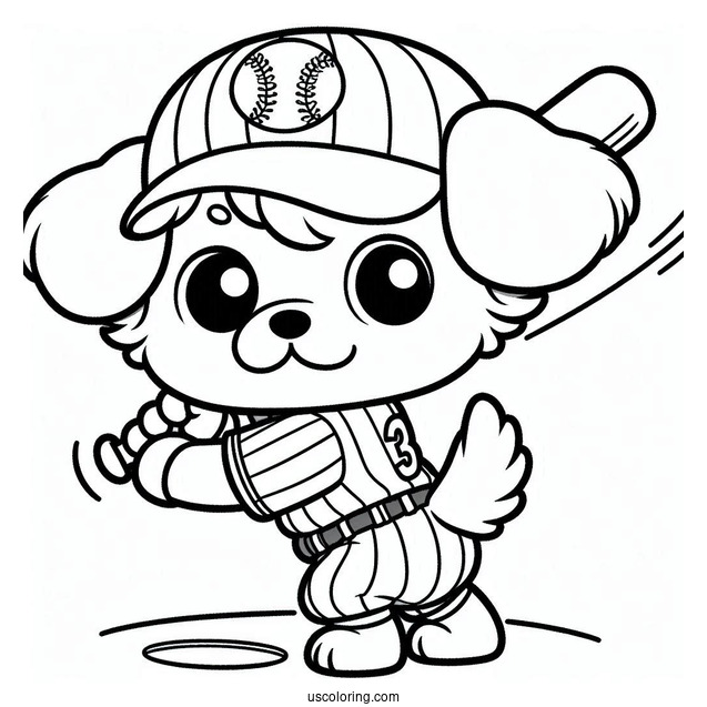 Cartoon Dog in Baseball Coloring Page Uniform Ready to Swing For Kids