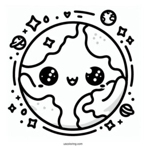 Kawaii Earth Waving Coloring Sheet For Preschoolers