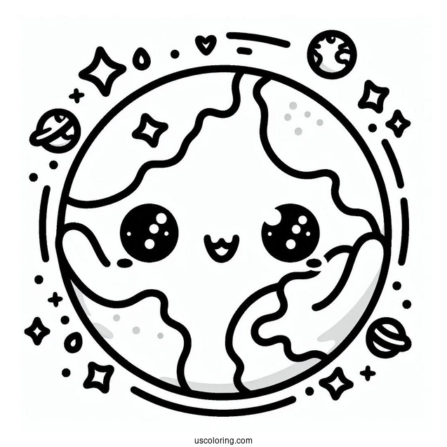 Kawaii Earth Waving Coloring Sheet For Preschoolers