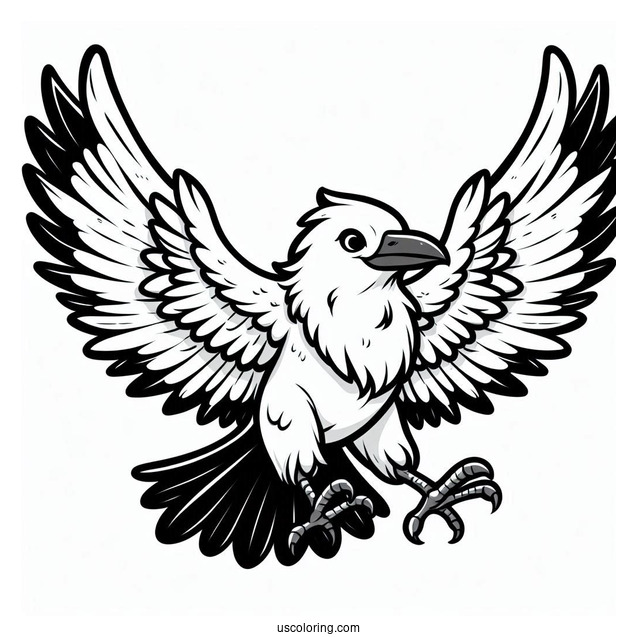 Cartoon Raven Coloring Page With Outspread Wings For Kids