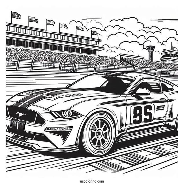Mustang Race Car On Track To Color