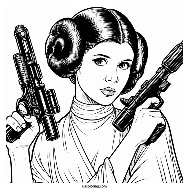 Princess Leia With Blaster Coloring Sheet