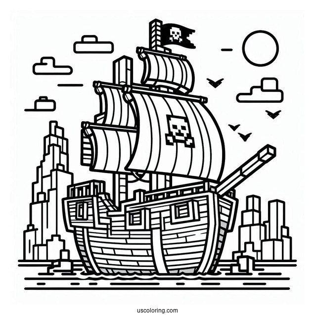 Fun Minecraft Pirate Ship Coloring Page For Kids
