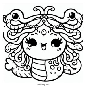 Kawaii Smiling Medusa Coloring Page For Preschoolers