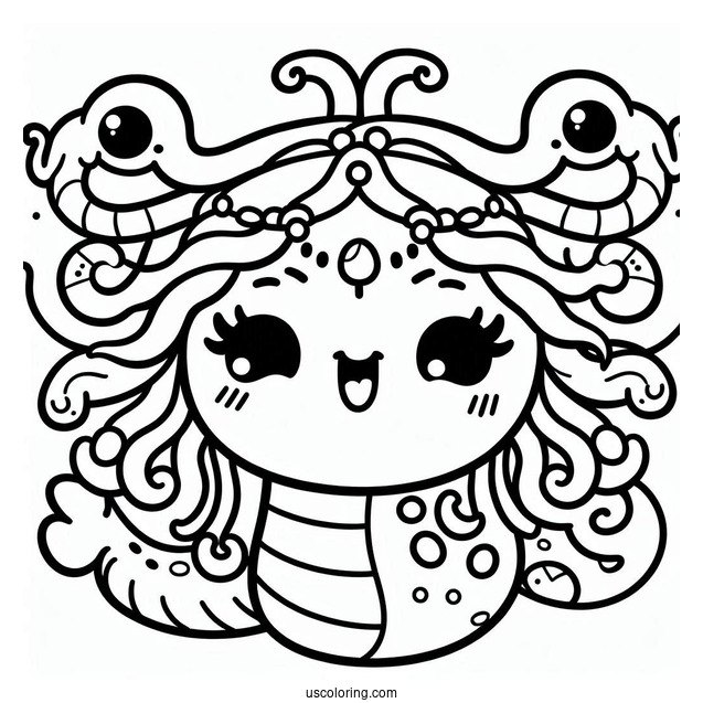 Kawaii Smiling Medusa Coloring Page For Preschoolers
