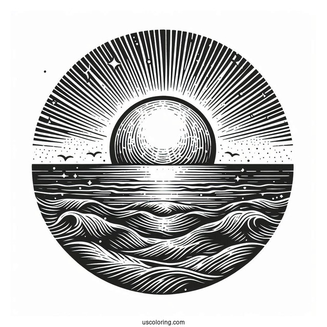 Setting Sun Over Ocean To Color